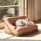 Duchess 33' Medium Princess Pet Bed Sofa with Fringe Skirt, Peach Orange Performance Velvet