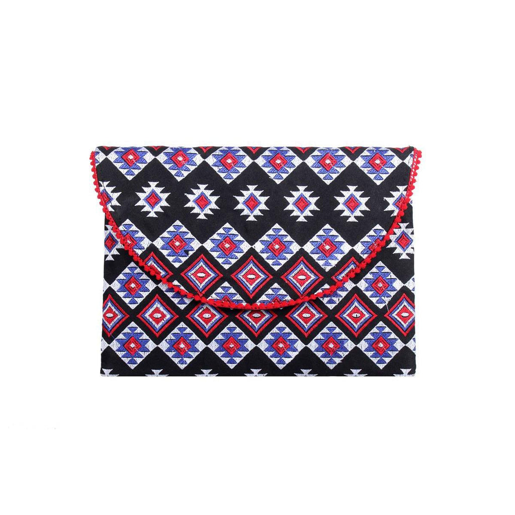 Tribal Embroidered Clutch Pompom Bag- Thailand
