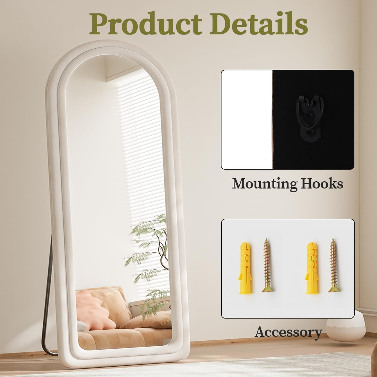 Arched Full Length Floor Mirror 71 X 32 Inches White