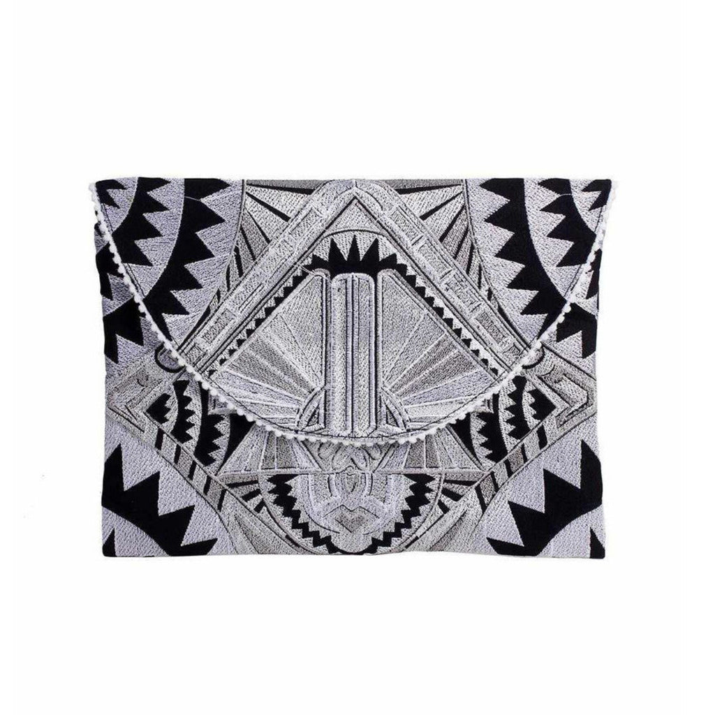 Tribal Embroidered Clutch Pompom Bag- Thailand