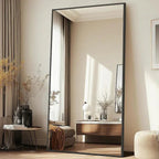 MELOMOIR Oversized Floor Mirror, Freestanding, Large Full Body Mirror for Bedroom, Living Room & Gym - Black Mirror with Tempered Glass