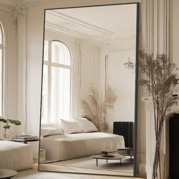 MELOMOIR Oversized Floor Mirror, Freestanding, Large Full Body Mirror for Bedroom, Living Room & Gym - Black Mirror with Tempered Glass