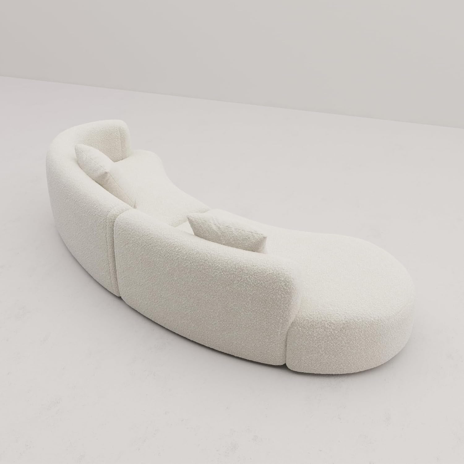 White Boucle Curved Sectional Sofa Modular Living Room