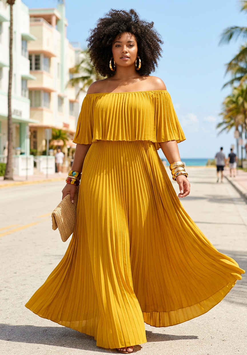Full Size Off-Shoulder Pleated Maxi Dress Plus Size