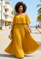 Full Size Off-Shoulder Pleated Maxi Dress Plus Size