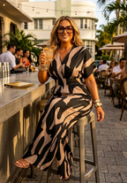 Printed V-Neck Short Sleeve Wide Leg Jumpsuit