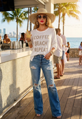 Coffee Beach Letter Side Slit Knit Top