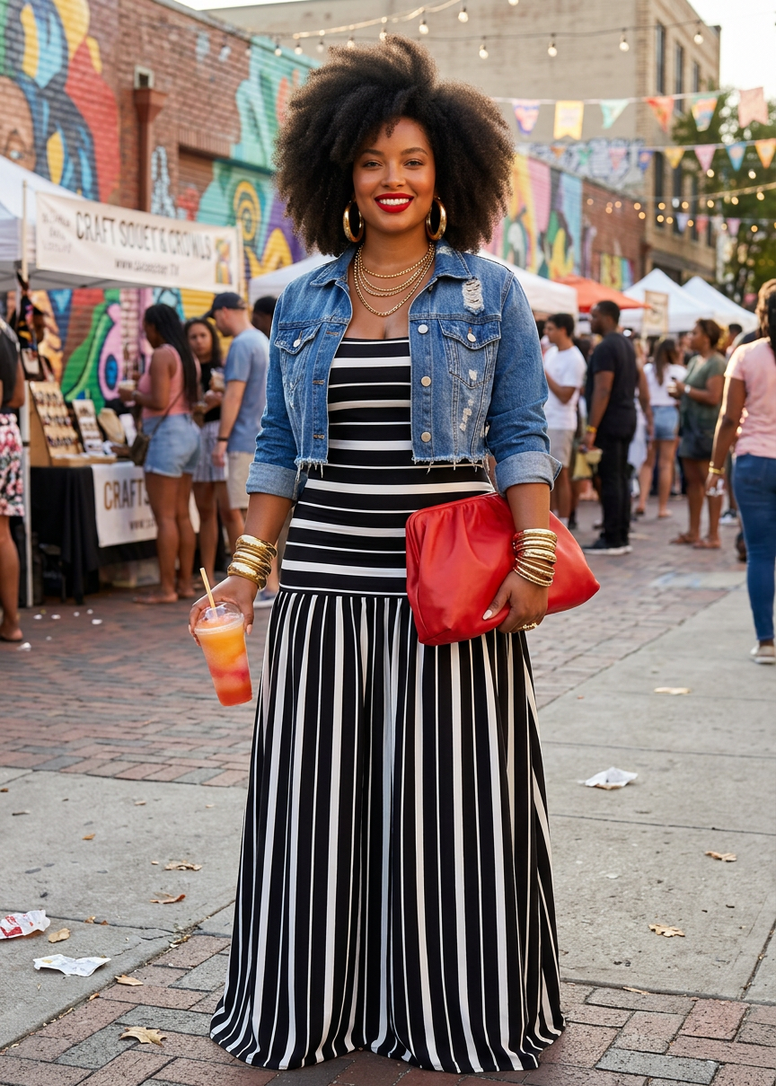 Plus Size Striped Spaghetti Strap Maxi Dress