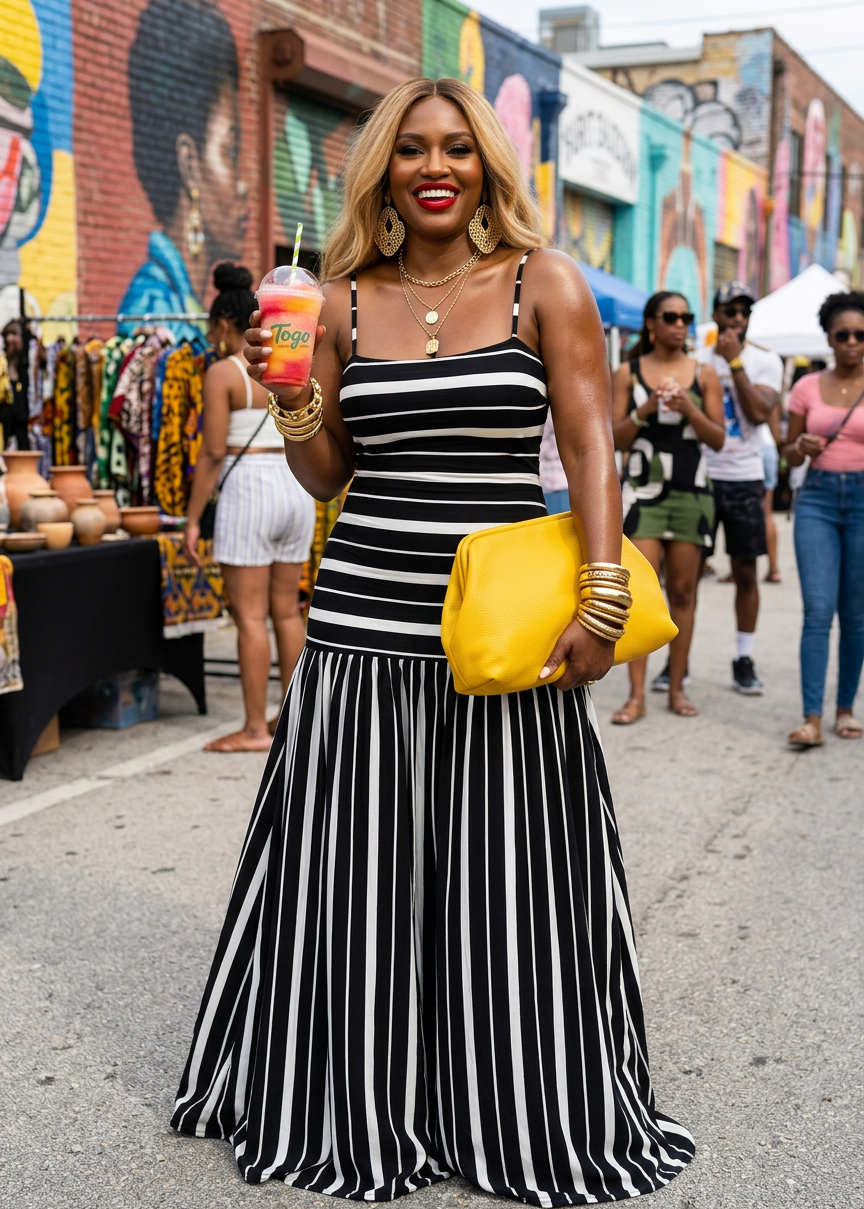 Plus Size Striped Spaghetti Strap Maxi Dress