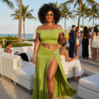Off-Shoulder Top and Split Skirt Set