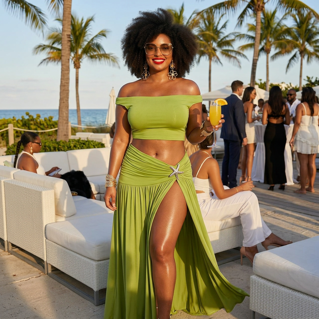 Off-Shoulder Top and Split Skirt Set