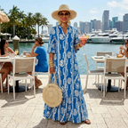 Printed Notched Half Sleeve Maxi Dress