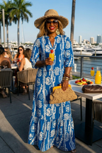 Printed Notched Half Sleeve Maxi Dress