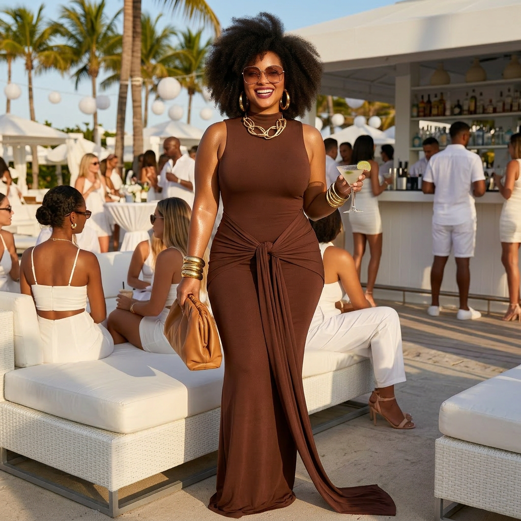 Sleeveless Mock Neck Knot Front Maxi Dress
