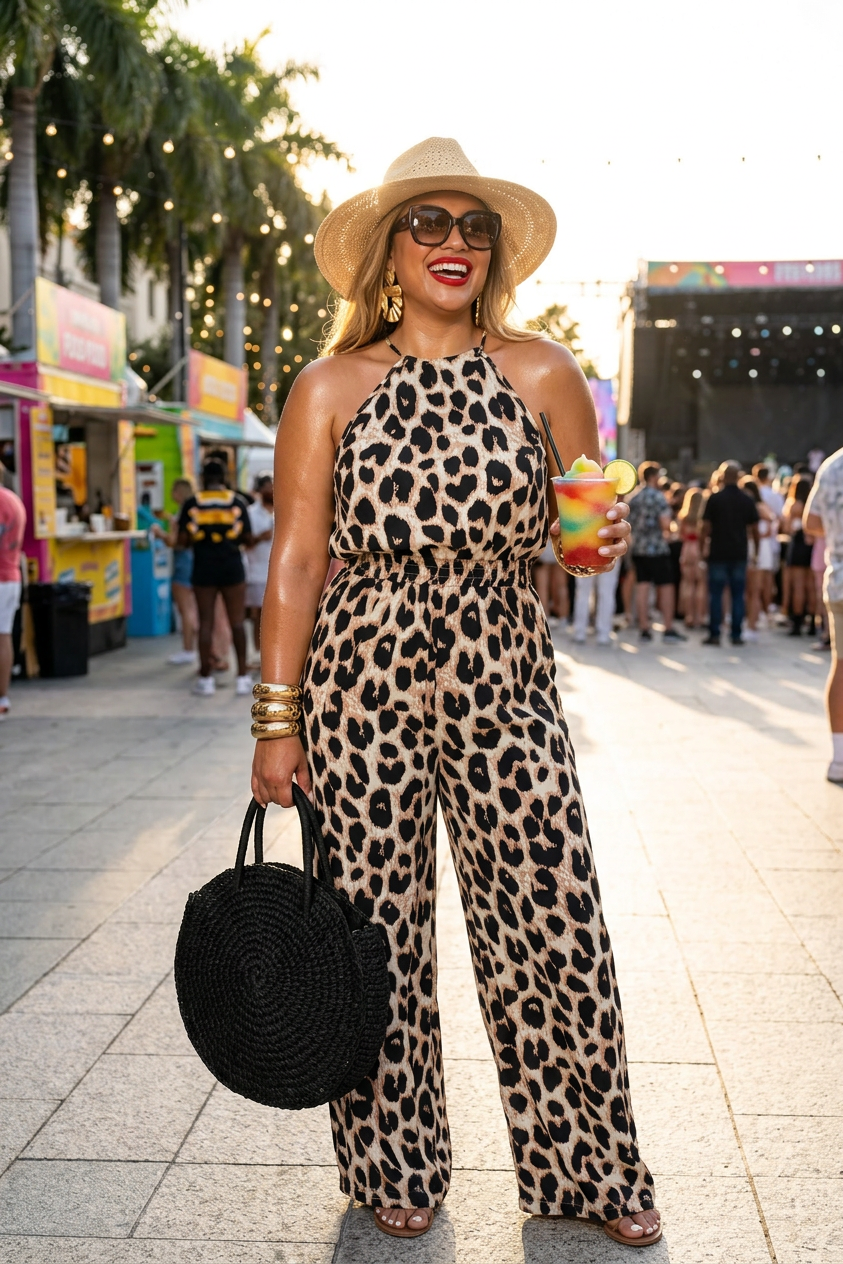Leopard Sleeveless Wide Leg Jumpsuit