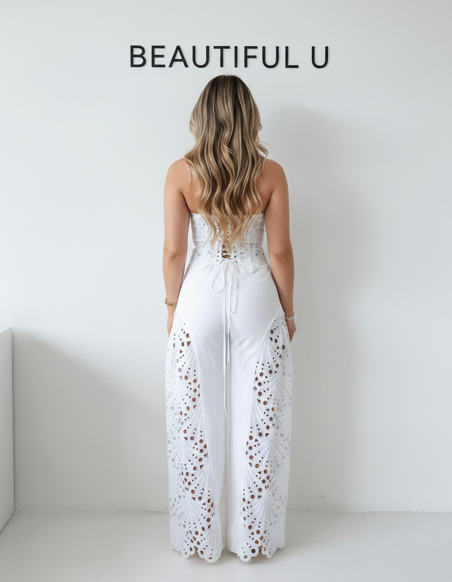 Cutout Tube Top and Wide Leg Pants Set