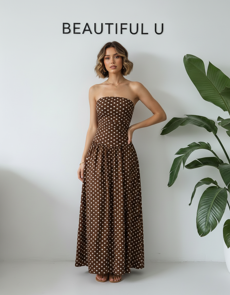 Polka Dot Strapless Maxi Dress