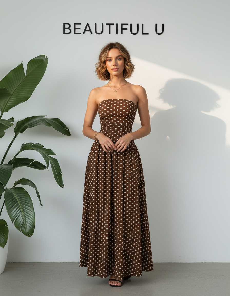 Polka Dot Strapless Maxi Dress