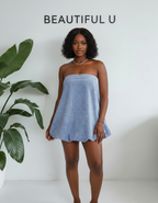 Tube Bubble Hem Denim Dress