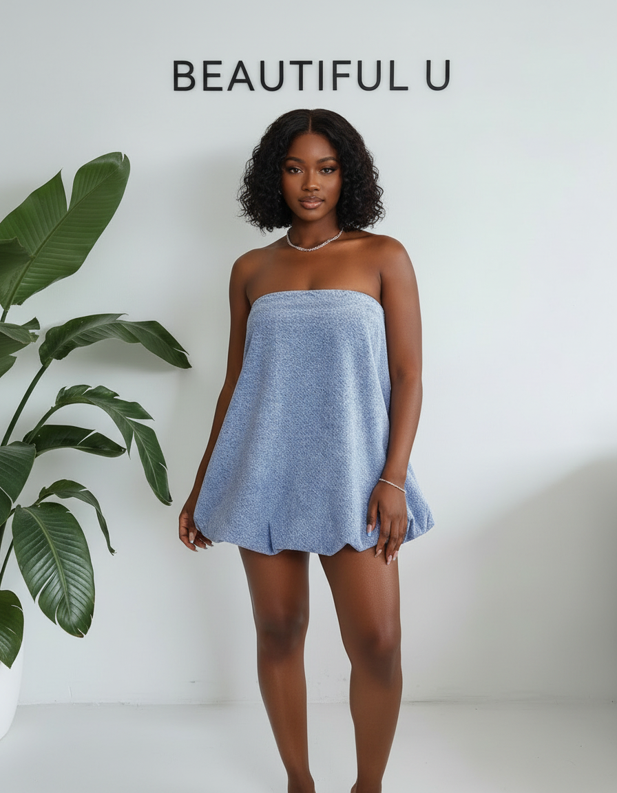Tube Bubble Hem Denim Dress