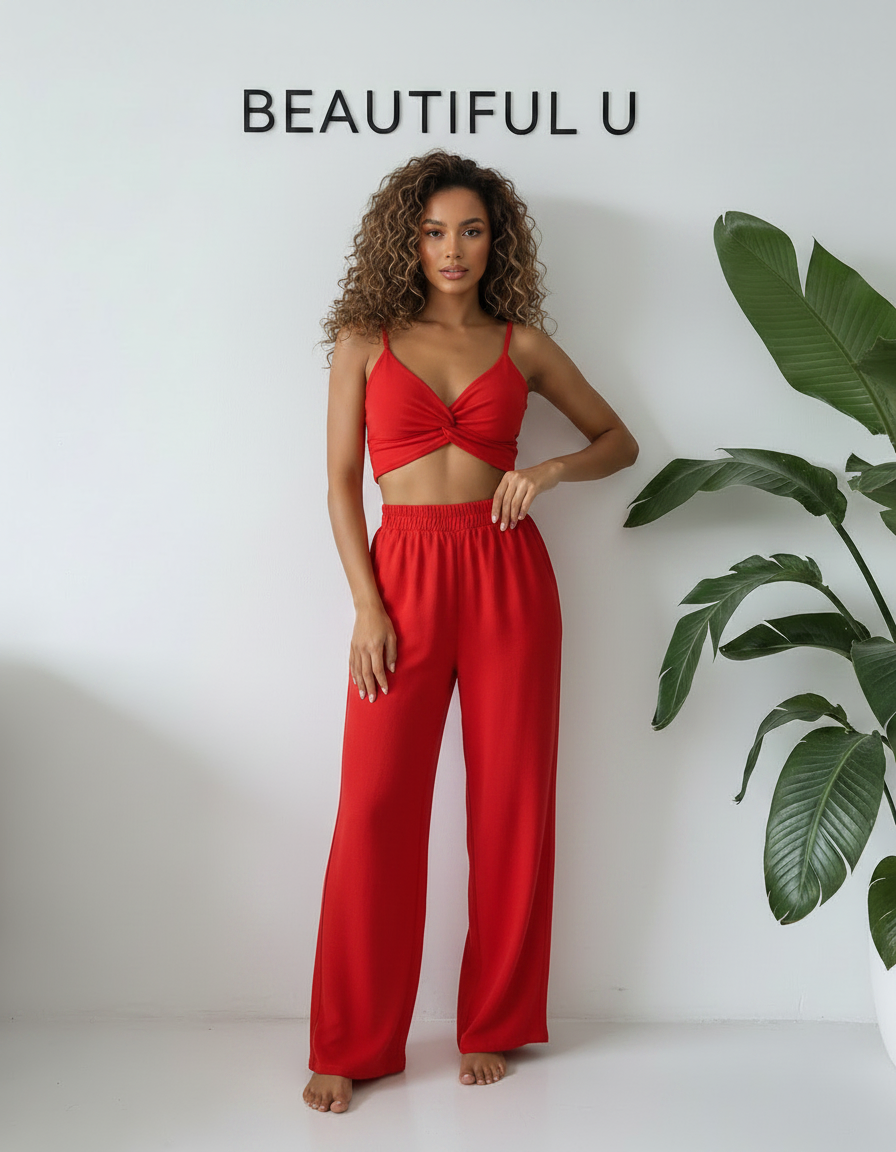 Boho Butterfly Print Top and Pants Set