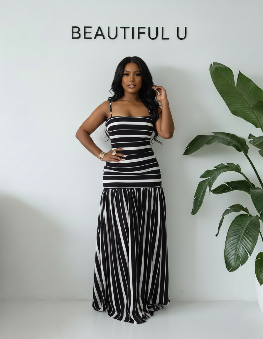 Plus Size Striped Spaghetti Strap Maxi Dress