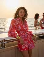 Printed Long Sleeve Belted Romper