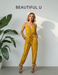 Striped Contrast Tie Ankle Spaghetti Strap Jumpsuit