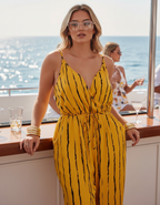 Striped Contrast Tie Ankle Spaghetti Strap Jumpsuit