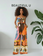 Printed Sweetheart Neck Jumpsuit