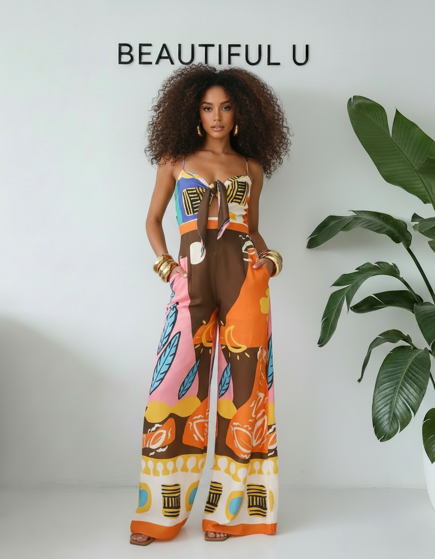 Printed Sweetheart Neck Jumpsuit