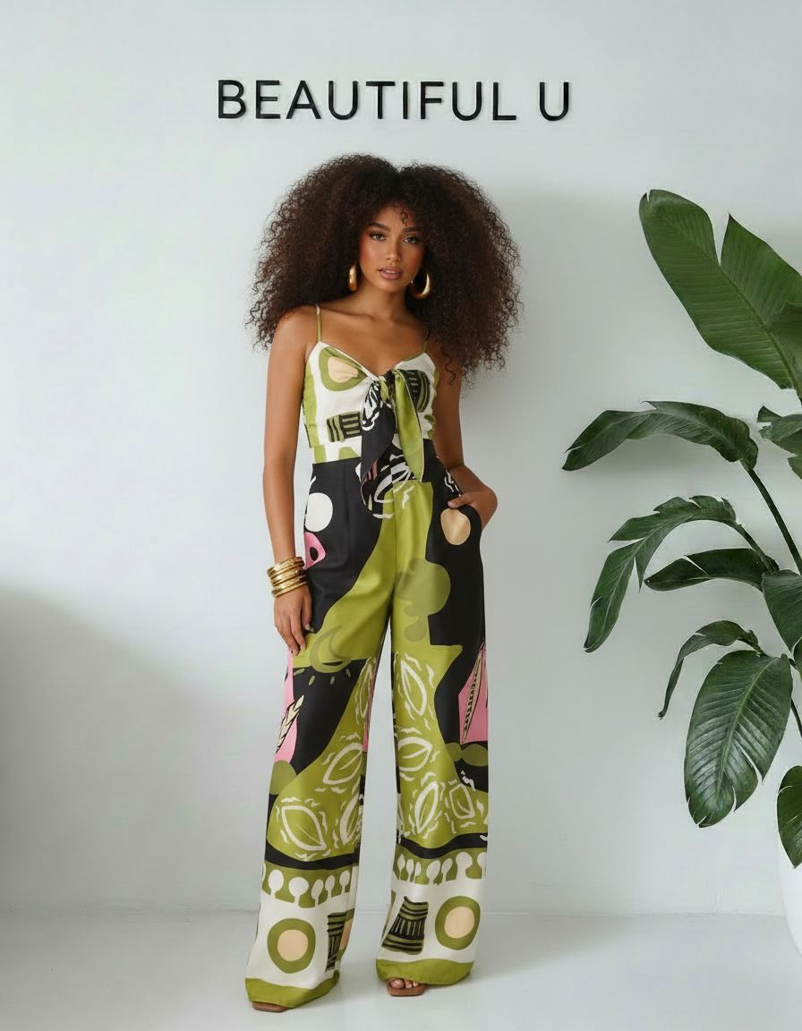 Printed Sweetheart Neck Jumpsuit