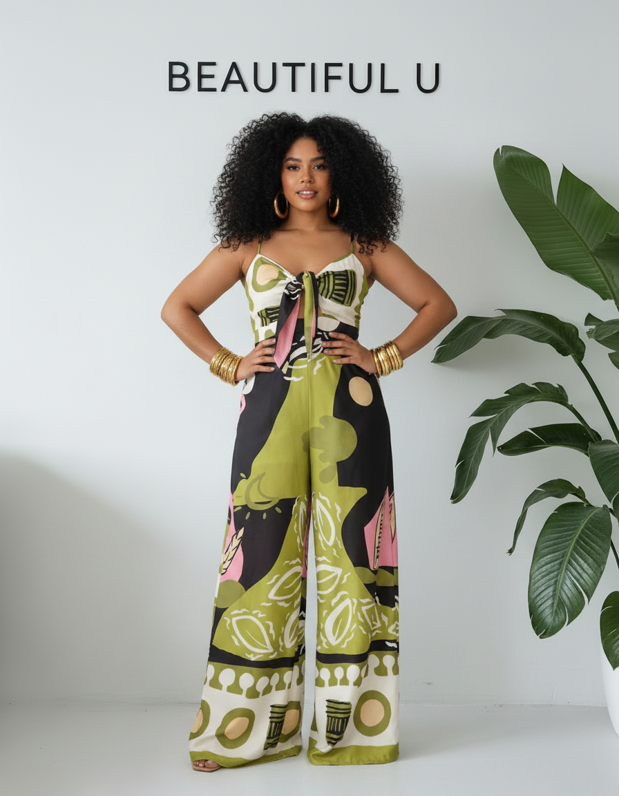 Printed Sweetheart Neck Jumpsuit