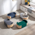 Modern Elevated Pet Sofa Bed with Wood Legs, Velvet Cushion, Washable Cover