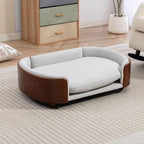 Modern Elevated Pet Sofa Bed with Wood Legs, Velvet Cushion, Washable Cover