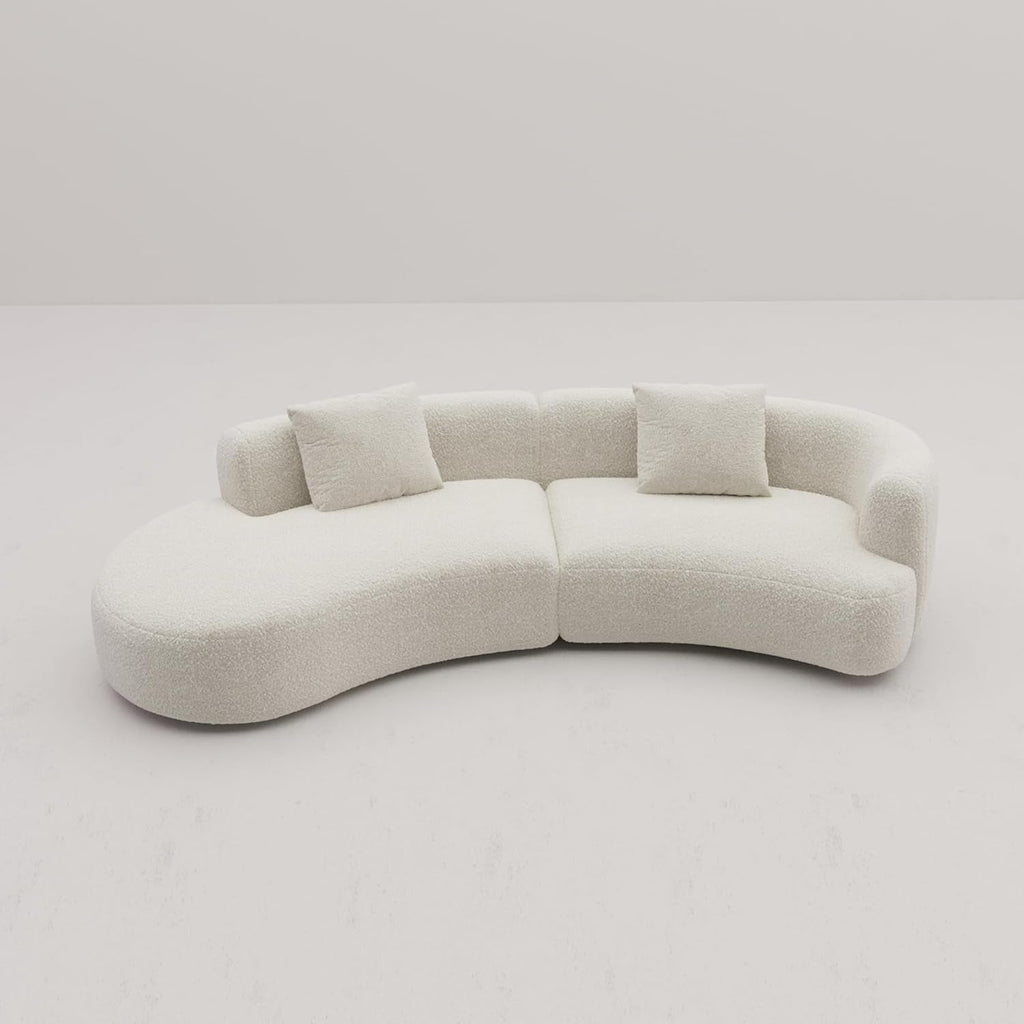 White Boucle Curved Sectional Sofa Modular Living Room