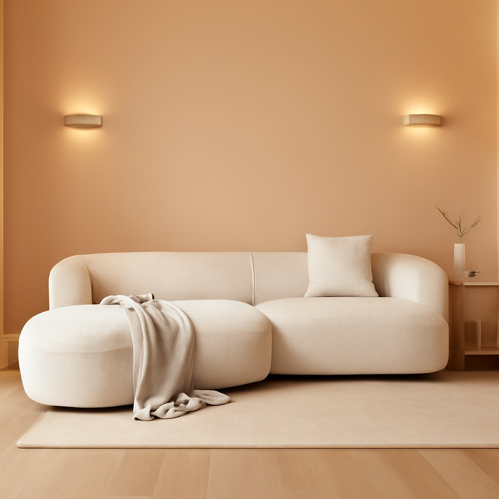 White Boucle Curved Sectional Sofa Modular Living Room